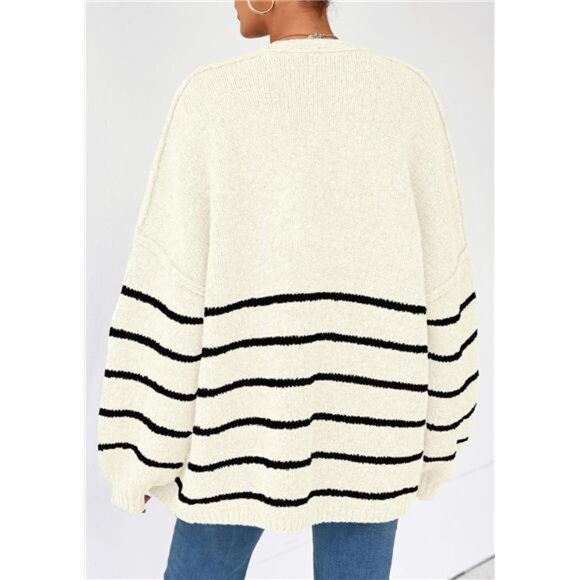 Womens Oversized Cardigan Sweaters Striped White Black - Picture 6 of 6